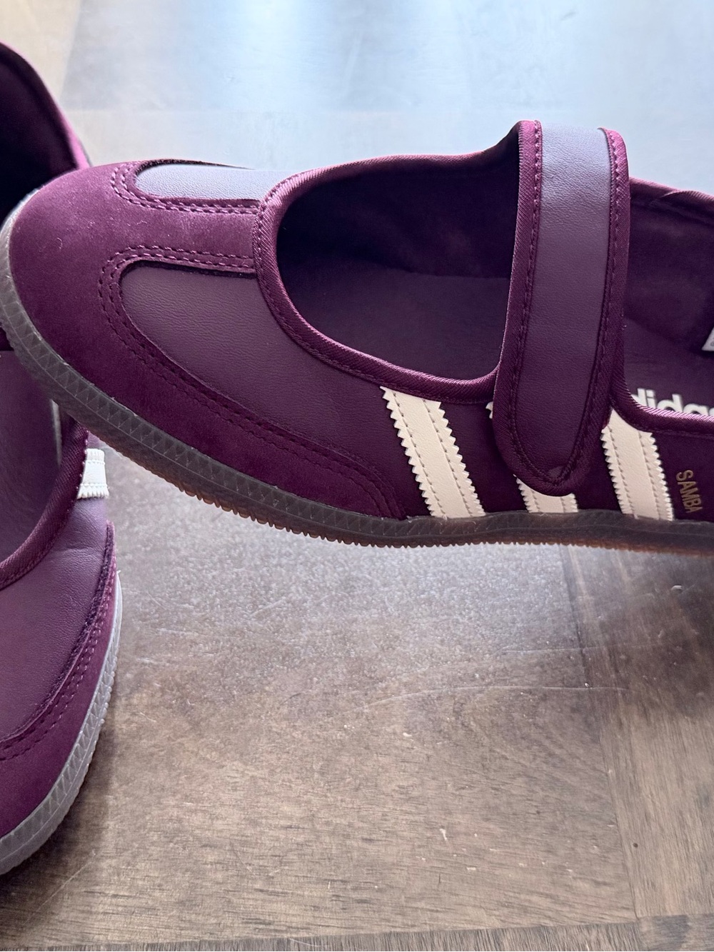 Adidas Samba Jane in Maroon with White Stripes - Picture 2 of 5